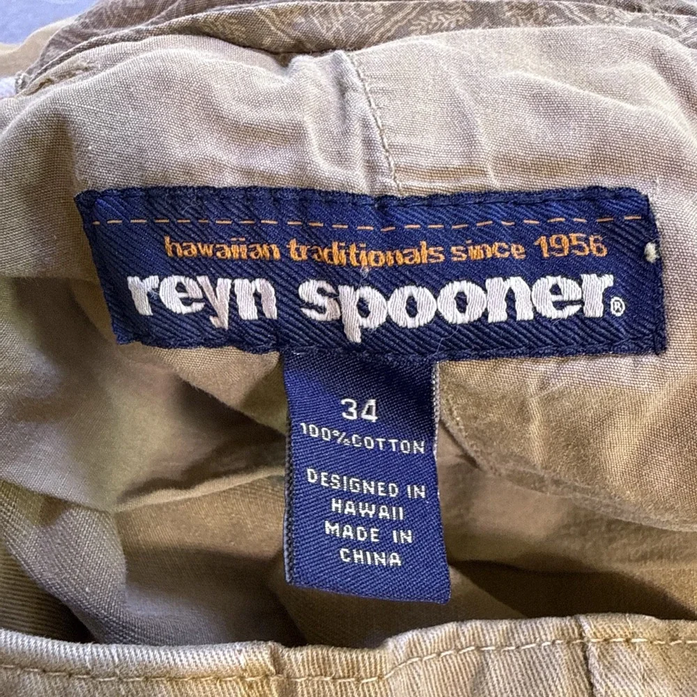 Reyn Spooner Mens 34 Khaki Tan Cotton Twill Cargo Shorts Internal Drawstring